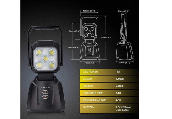15W MAGNETIC BASE RECHARGEABLE LED WORK/CAMP LIGHT